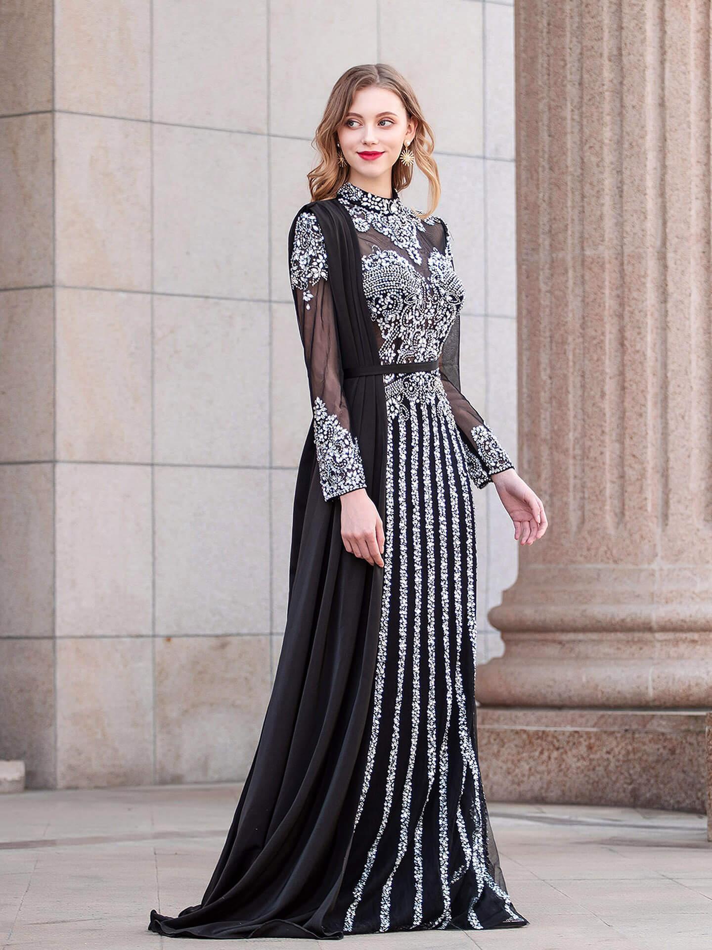 Baoleely Mermaid Beaded Luxurious Fashion Formal Evening Dresses Long Sleeve Floor Length