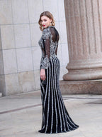 Baoleely Mermaid Beaded Luxurious Fashion Formal Evening Dresses Long Sleeve Floor Length