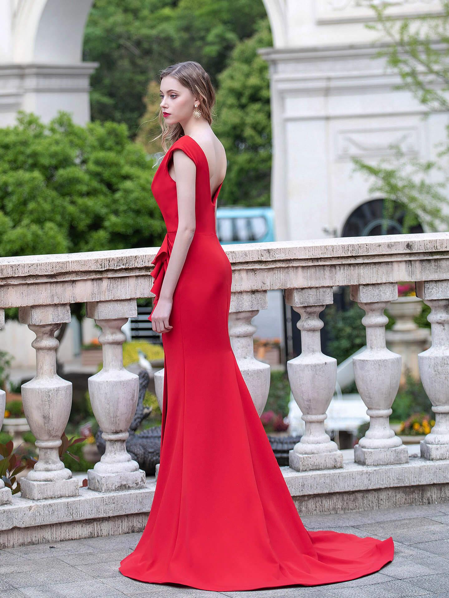 Baoleely Mermaid  Column Elegant Fashion Formal Evening Dresses Cap Sleeveless with Slit Floor Length