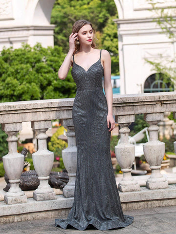 Baoleely Mermaid / Trumpet Luxurious Formal Evening Dresses Spaghetti Strap Sleeveless Floor Length Prom Dresses