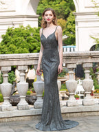 Baoleely Mermaid / Trumpet Luxurious Formal Evening Dresses Spaghetti Strap Sleeveless Floor Length Prom Dresses