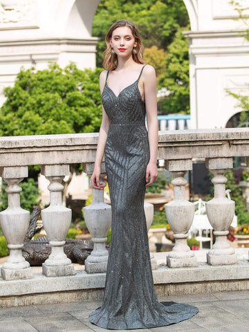 Baoleely Mermaid / Trumpet Luxurious Formal Evening Dresses Spaghetti Strap Sleeveless Floor Length Prom Dresses