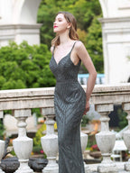 Baoleely Mermaid / Trumpet Luxurious Formal Evening Dresses Spaghetti Strap Sleeveless Floor Length Prom Dresses