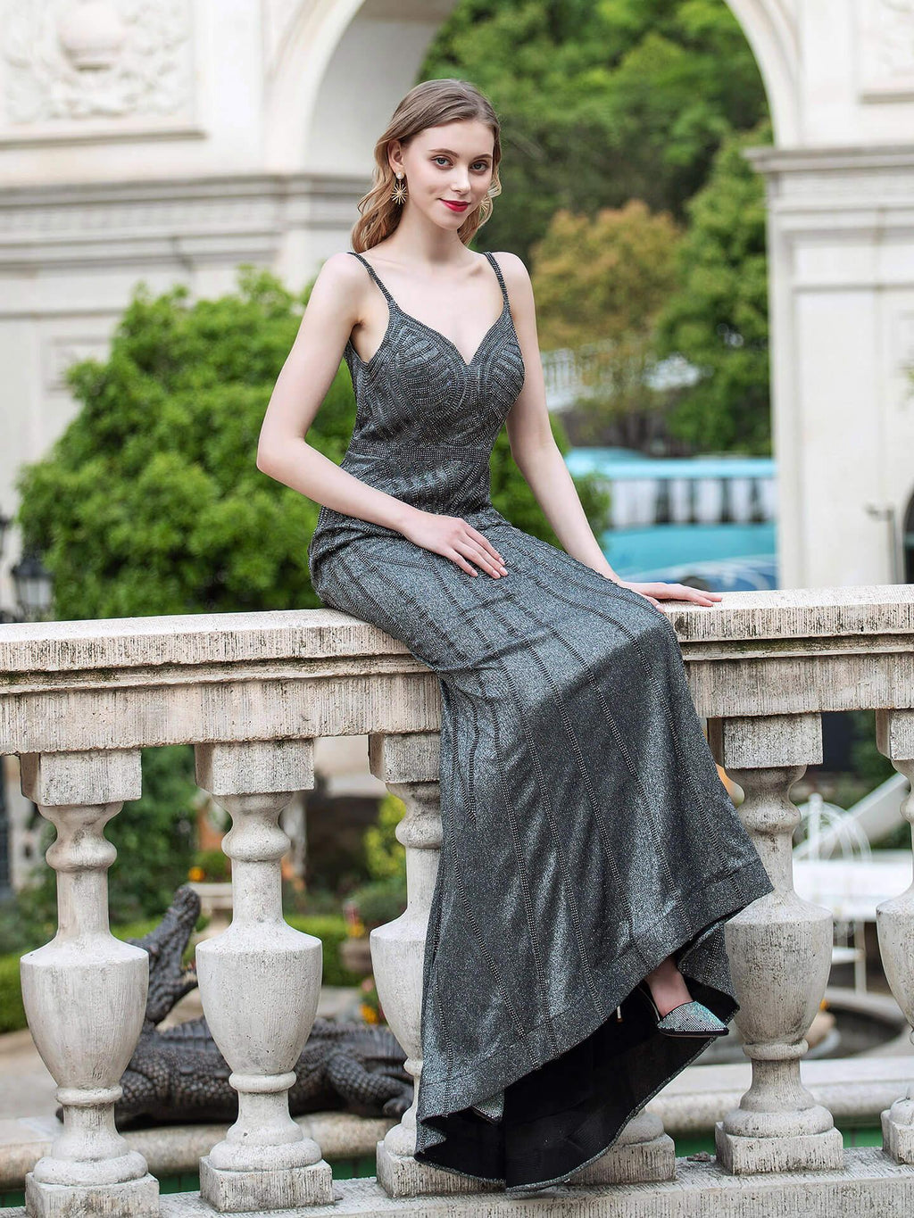 Baoleely Mermaid / Trumpet Luxurious Formal Evening Dresses Spaghetti Strap Sleeveless Floor Length Prom Dresses