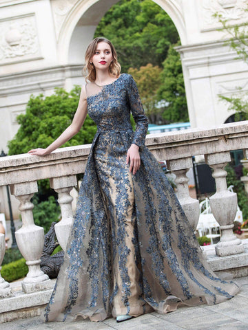 Baoleely A-line Fashion Formal Evening Dresses Asymmetrical One Shoulder Sleeveless Floor Length