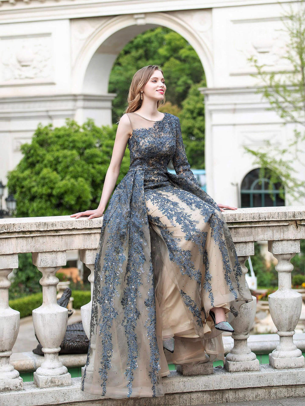 Baoleely A-line Fashion Formal Evening Dresses Asymmetrical One Shoulder Sleeveless Floor Length