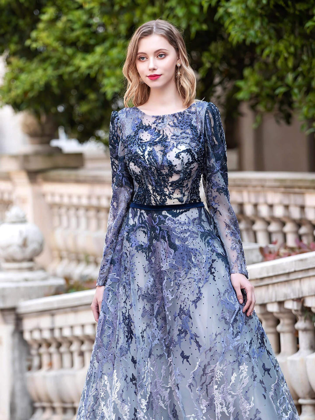 Baoleely A-line Fashion Formal Evening Dresses Long Sleeve Floor Length Prom Dresses