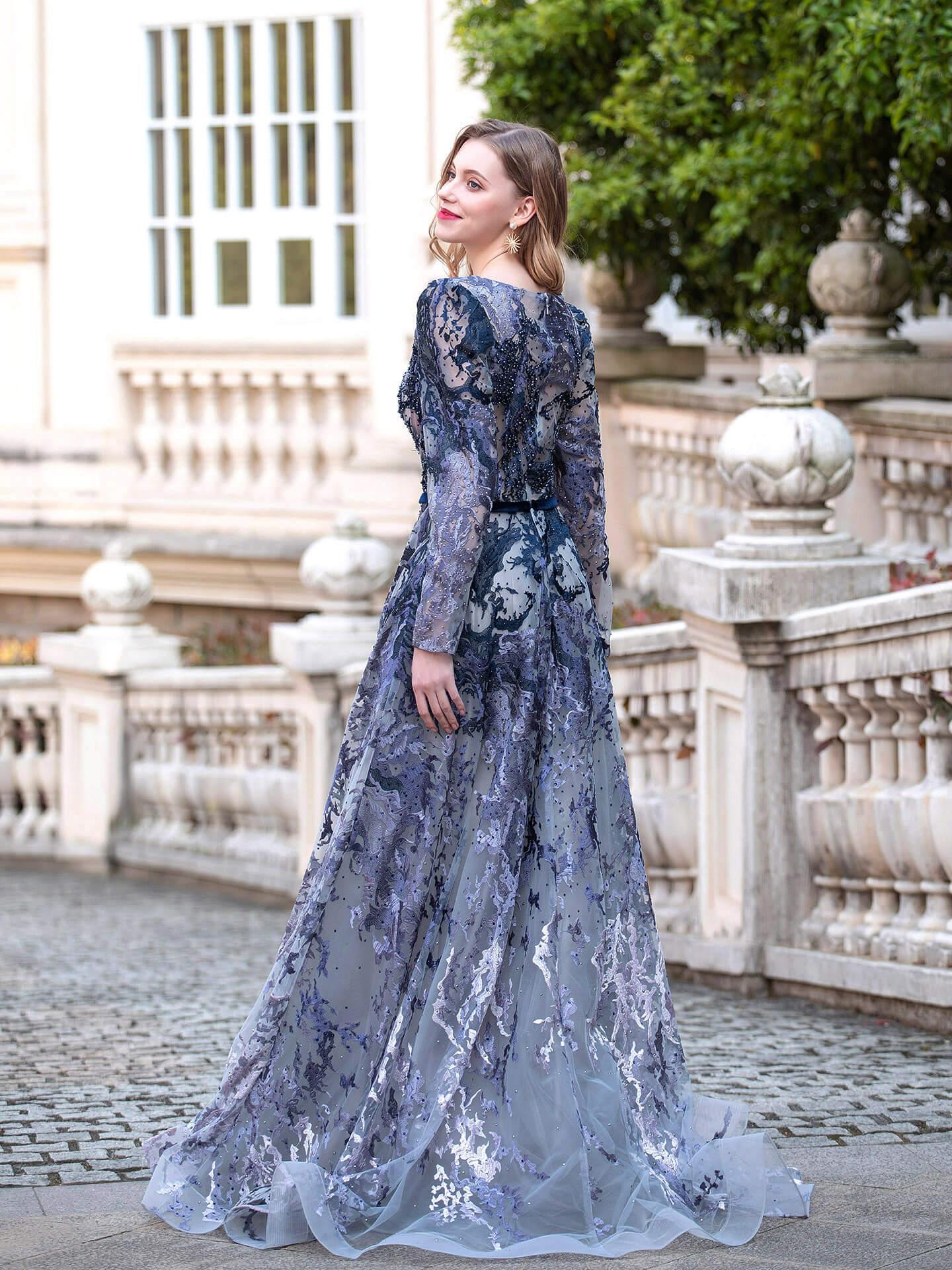 Baoleely A-line Fashion Formal Evening Dresses Long Sleeve Floor Length Prom Dresses