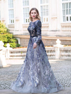 Baoleely A-line Fashion Formal Evening Dresses Long Sleeve Floor Length Prom Dresses