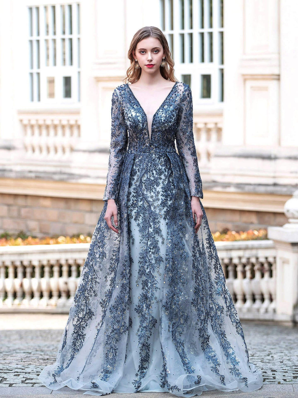 Baoleely Mermaid / Trumpet V-neck Fashion Formal Evening Dresses Long Sleeve Floor Length Prom Dresses