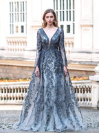Baoleely Mermaid / Trumpet V-neck Fashion Formal Evening Dresses Long Sleeve Floor Length Prom Dresses