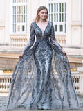 Baoleely Mermaid / Trumpet V-neck Fashion Formal Evening Dresses Long Sleeve Floor Length Prom Dresses