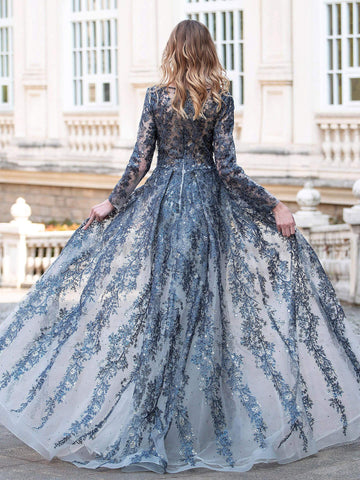 Robe de soirée sirène/trompette Baoleely, col en V, manches longues, longueur au sol 