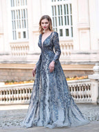 Baoleely Mermaid / Trumpet V-neck Fashion Formal Evening Dresses Long Sleeve Floor Length Prom Dresses