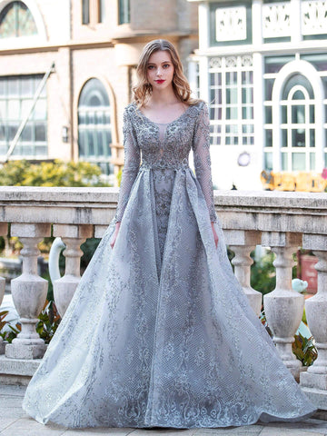 Vestidos de noche formales de sirena/trompeta Baoleely, vestidos de fiesta largos de manga larga hasta el suelo 