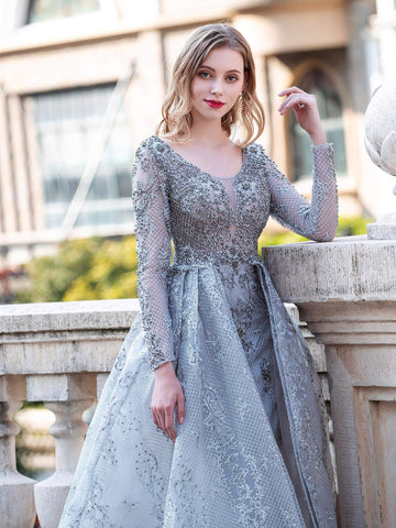 Vestidos de noche formales de sirena/trompeta Baoleely, vestidos de fiesta largos de manga larga hasta el suelo 