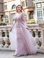 Baoleely Mermaid V-neck Beaded Luxurious Fashion Formal Evening Dresses Long Sleeve Floor Length Prom Dresses