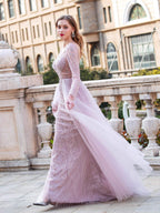 Baoleely Mermaid V-neck Beaded Luxurious Fashion Formal Evening Dresses Long Sleeve Floor Length Prom Dresses