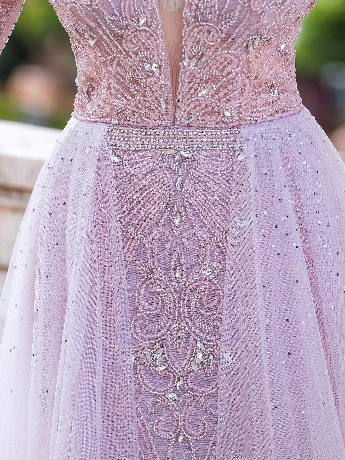 Baoleely Mermaid V-neck Beaded Luxurious Fashion Formal Evening Dresses Long Sleeve Floor Length Prom Dresses