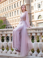 Baoleely Mermaid V-neck Beaded Luxurious Fashion Formal Evening Dresses Long Sleeve Floor Length Prom Dresses