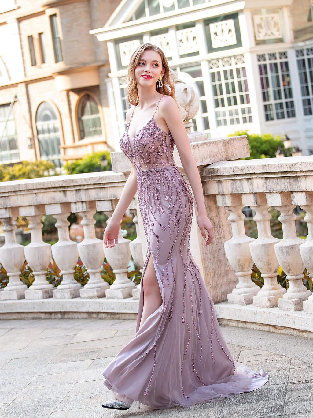 Baoleely Mermaid / Trumpet Luxurious Sexy Formal Evening Dresses Spaghetti Strap Sleeveless Floor Length Prom Dresses