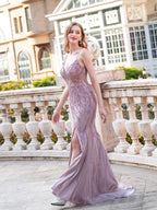 Baoleely Mermaid / Trumpet Luxurious Sexy Formal Evening Dresses Spaghetti Strap Sleeveless Floor Length Prom Dresses