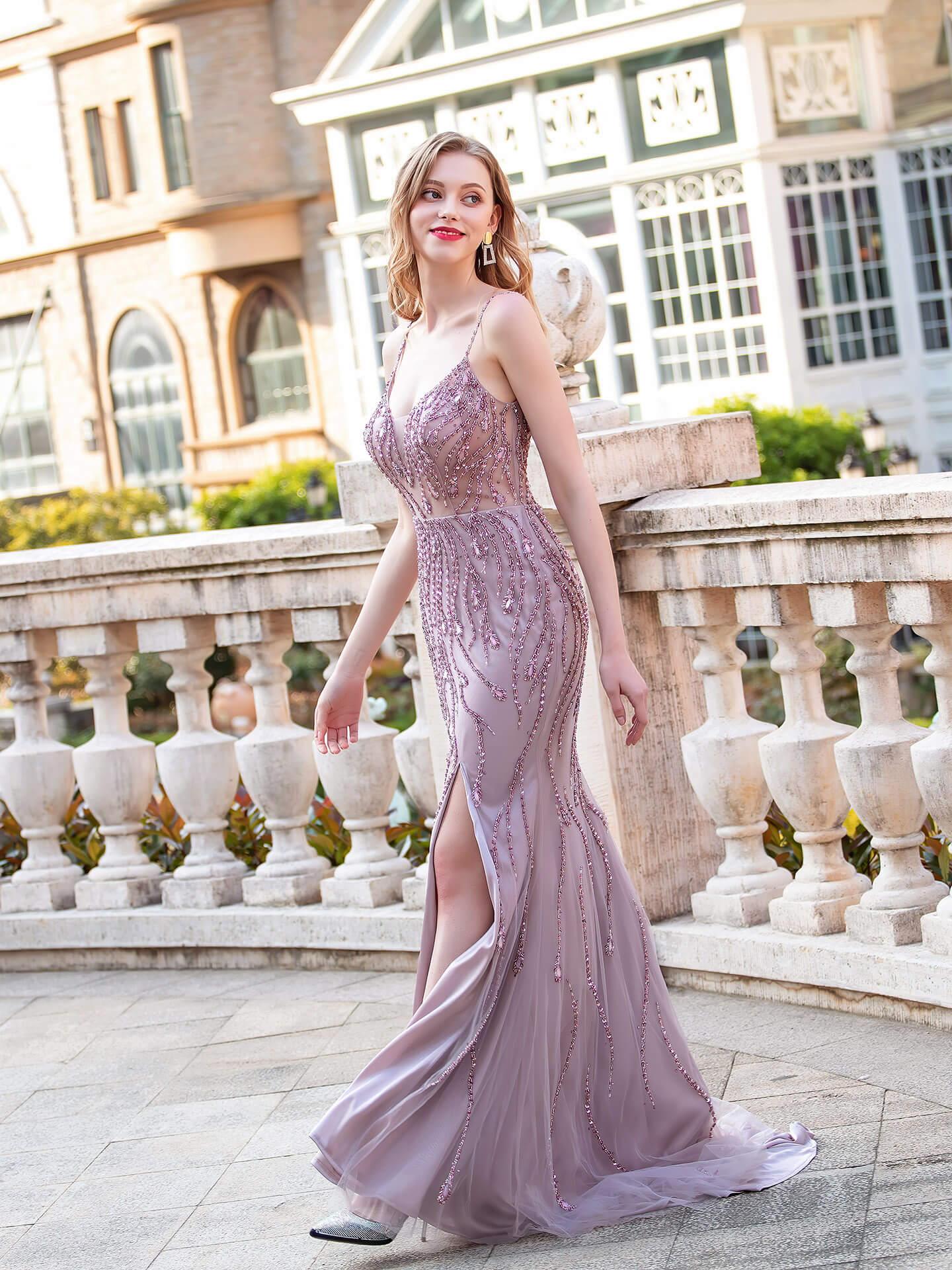 Baoleely Mermaid / Trumpet Luxurious Sexy Formal Evening Dresses Spaghetti Strap Sleeveless Floor Length Prom Dresses