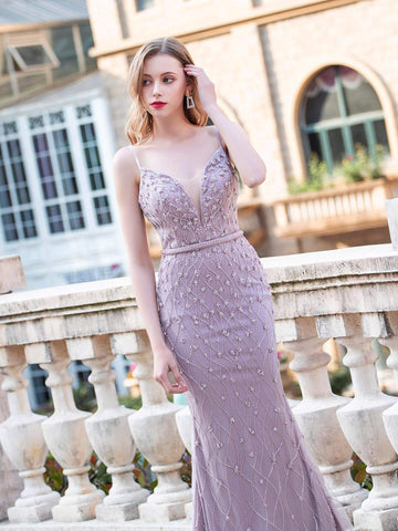 Vestidos de noche formales de lujo estilo sirena/trompeta de Baoleely, con tirantes finos, sin mangas y largos hasta el suelo. 