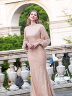 Baoleely Mermaid / Trumpet Luxurious Fashion Formal Evening Dresses Long Sleeve Floor Length Prom Dresses
