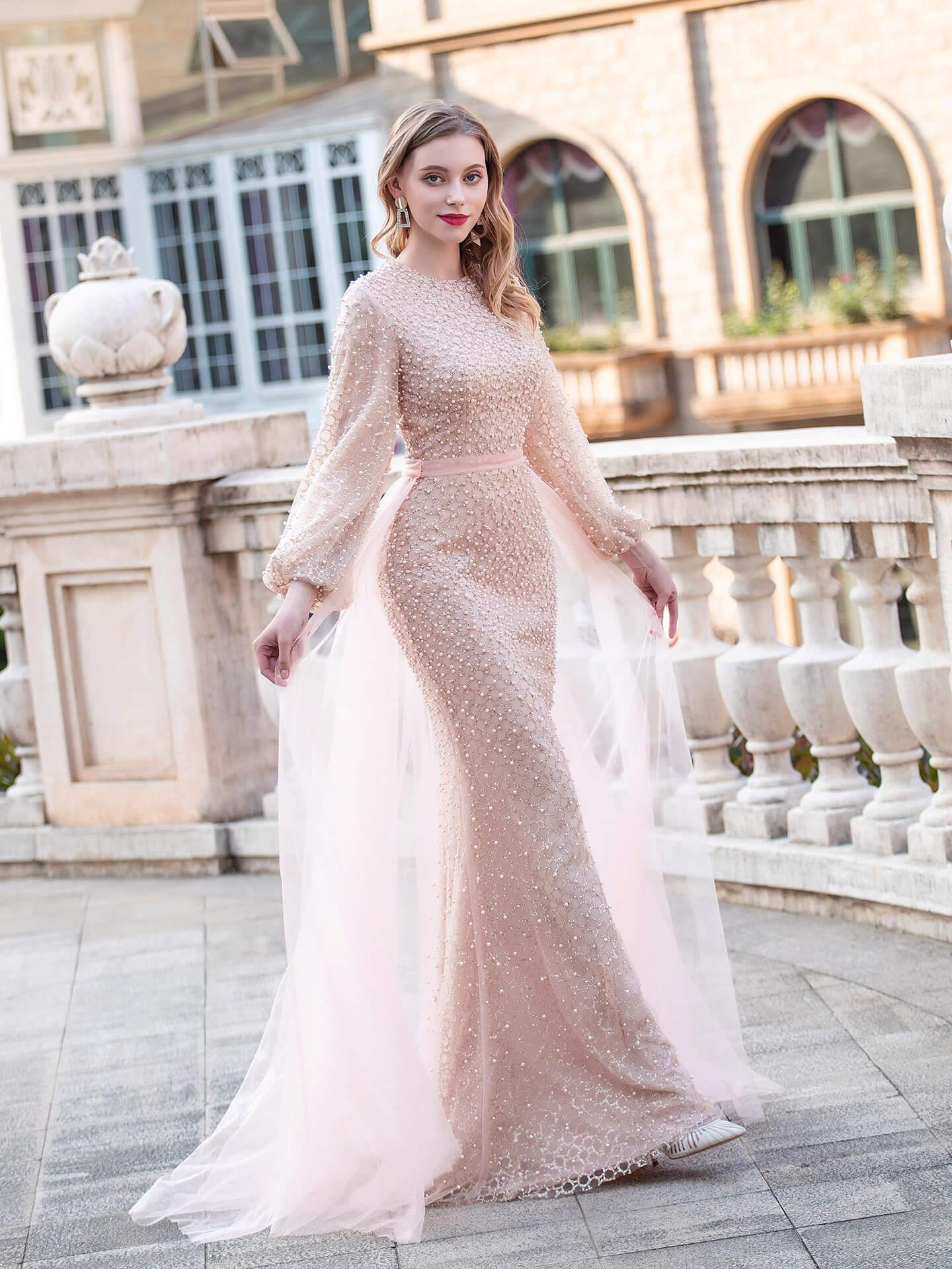 Baoleely Mermaid / Trumpet Luxurious Fashion Formal Evening Dresses Long Sleeve Floor Length Prom Dresses