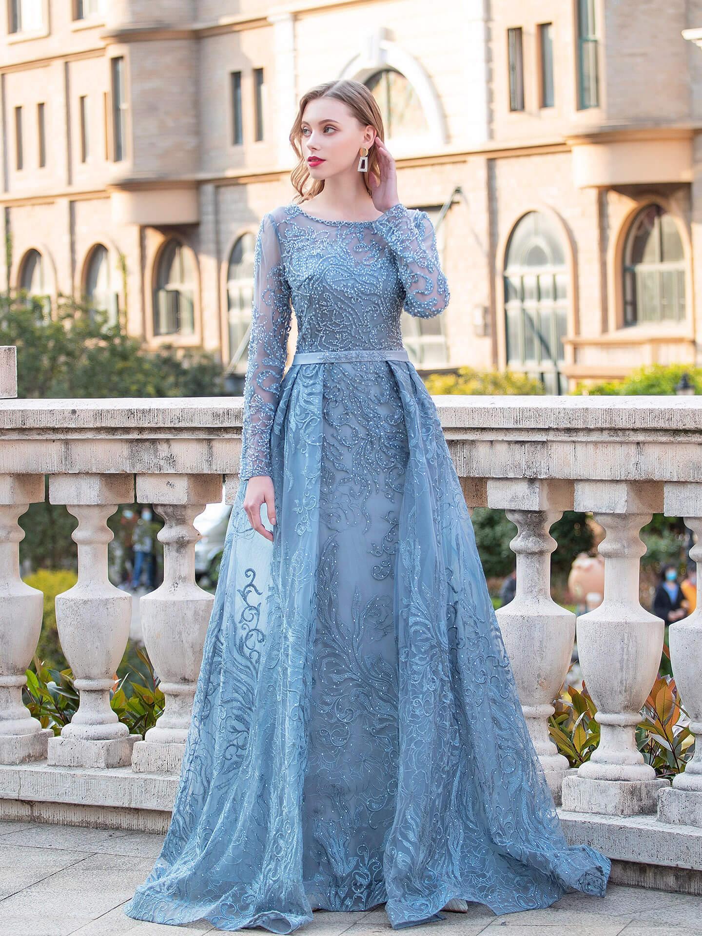 Baoleely Mermaid Trumpet  Fashion Formal Evening Dresses Long Sleeve Floor Length Prom Dresses