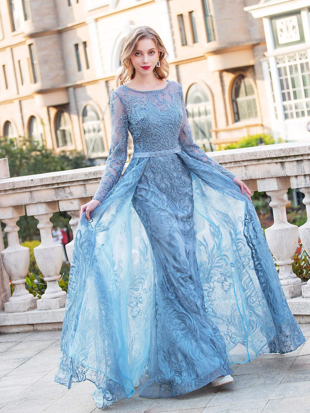 Baoleely Mermaid Trumpet  Fashion Formal Evening Dresses Long Sleeve Floor Length Prom Dresses