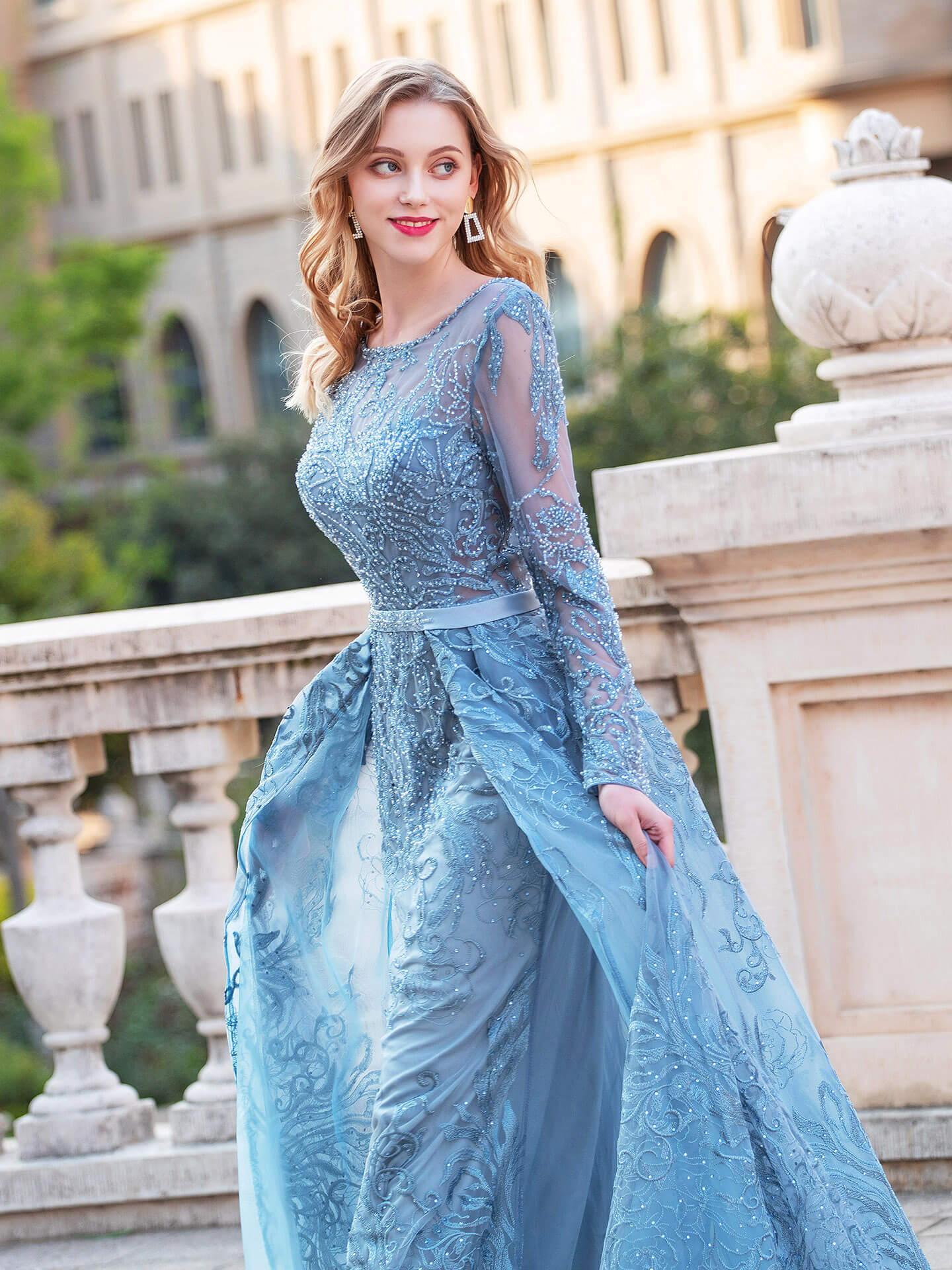 Baoleely Mermaid Trumpet  Fashion Formal Evening Dresses Long Sleeve Floor Length Prom Dresses