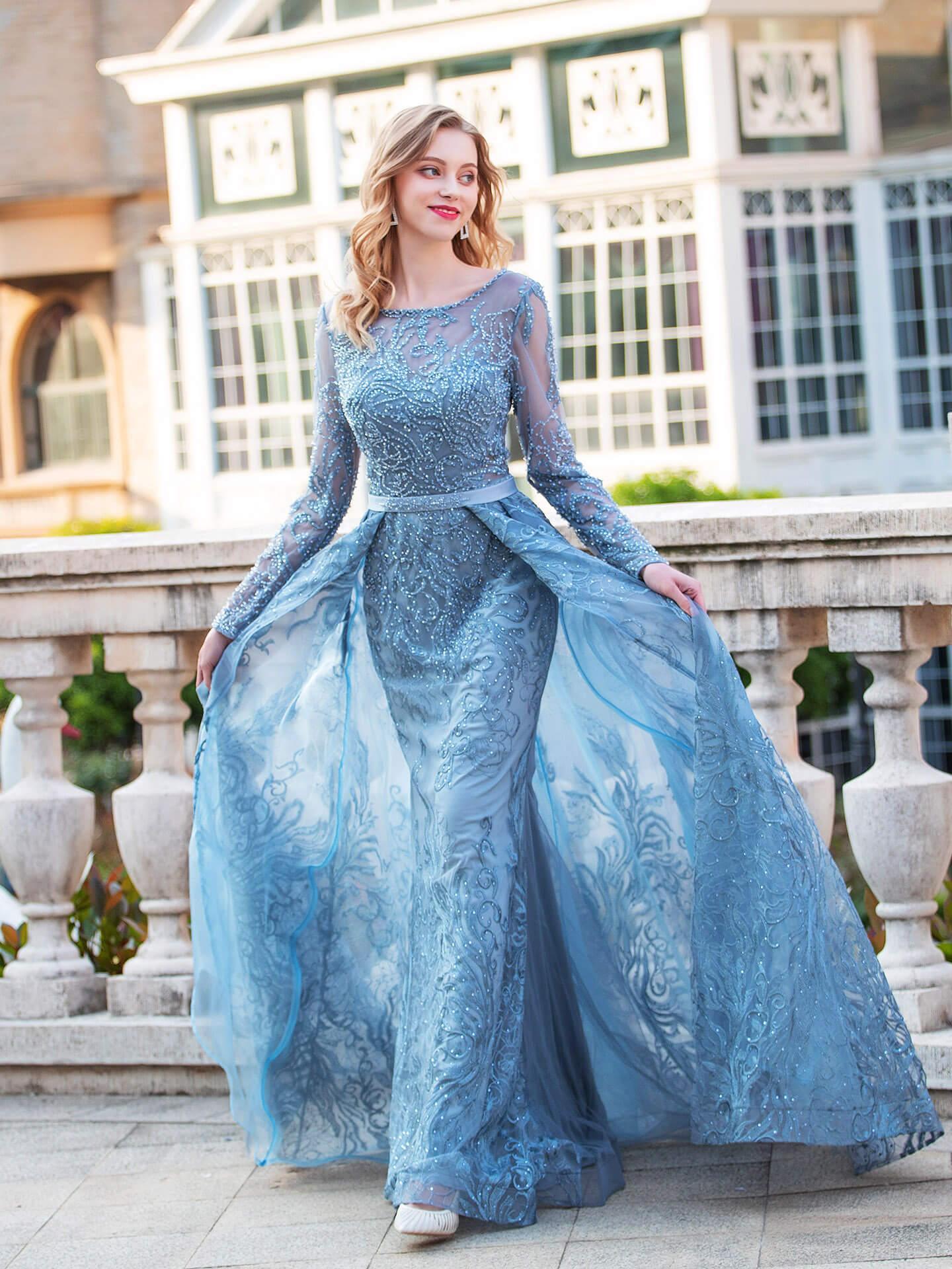 Baoleely Mermaid Trumpet  Fashion Formal Evening Dresses Long Sleeve Floor Length Prom Dresses
