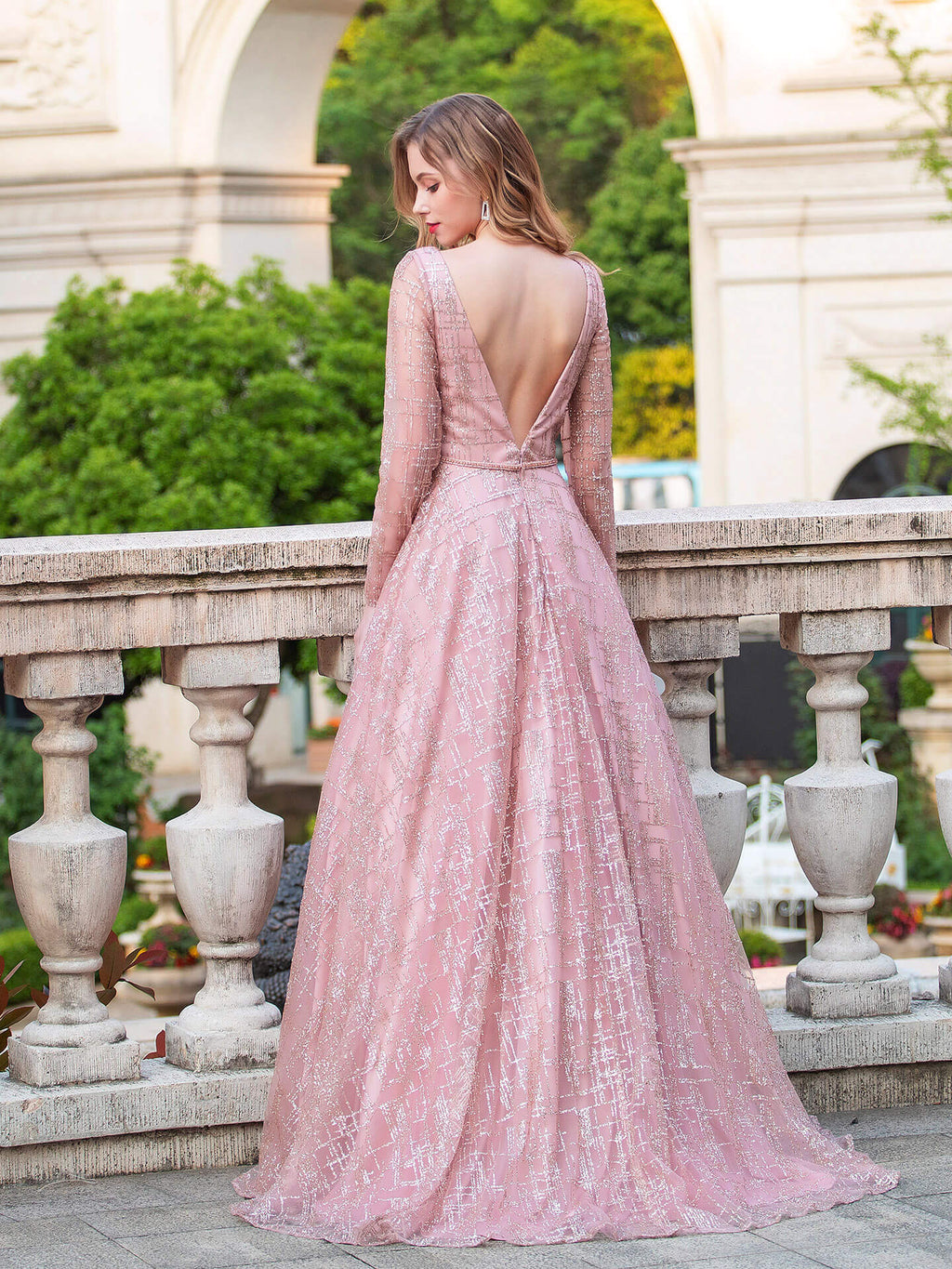 Vestidos de noche formales de lujo de moda con escote en V y corte A, vestidos de fiesta de manga larga hasta el suelo 