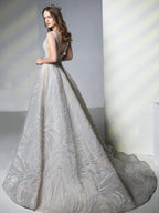 Baoleely A-line Light Grey Gown of Embroidered Matches the Low V-back