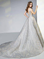 Baoleely A-line Light Grey Gown of Embroidered Matches the Low V-back
