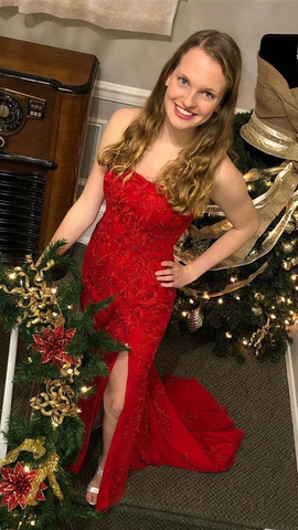 Robe de bal bustier en tulle et dentelle rouge, élégante robe de soirée rouge Y1731