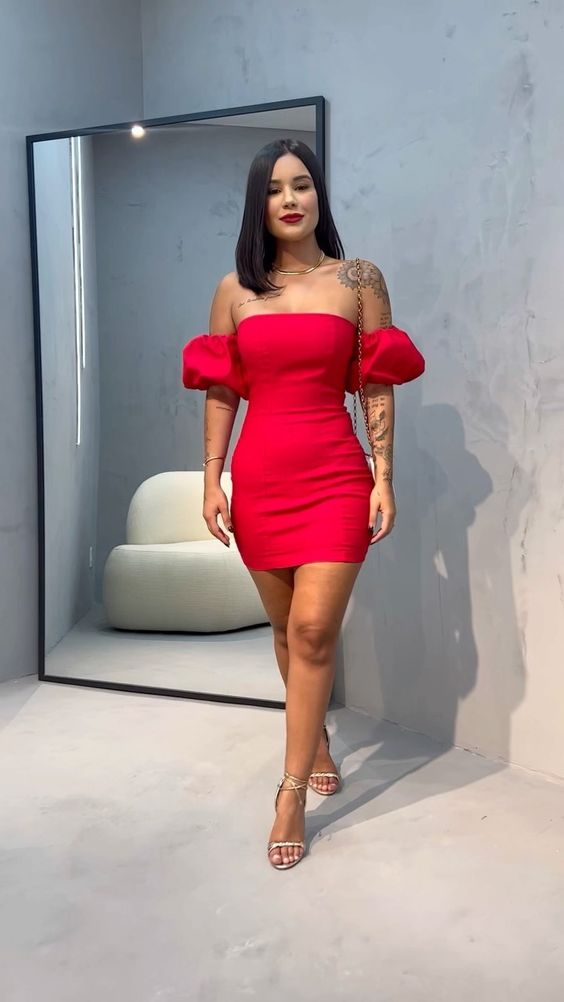 Vestido rojo sin tirantes para baile de bienvenida, vestido rojo de cóctel Y2187