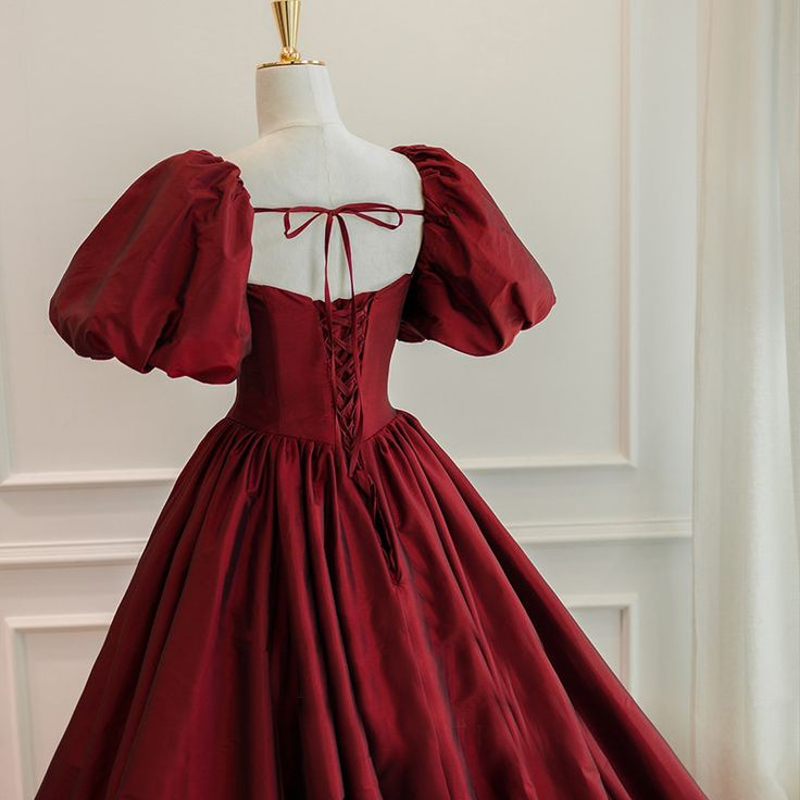 Vestidos de noche largos hasta el suelo, color rojo vino, de manga corta, estilo gala, modelo Y6973