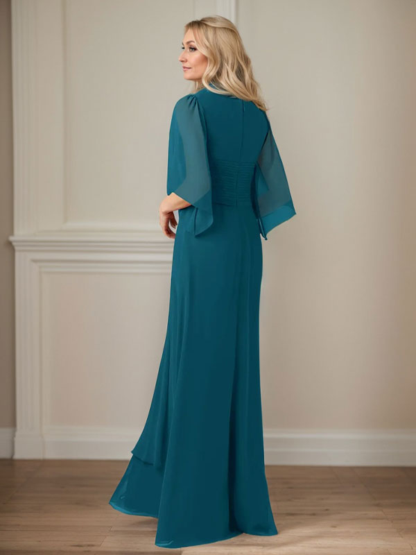 Vestido de mamá largo de gasa con lentejuelas, escote en V y corte en A