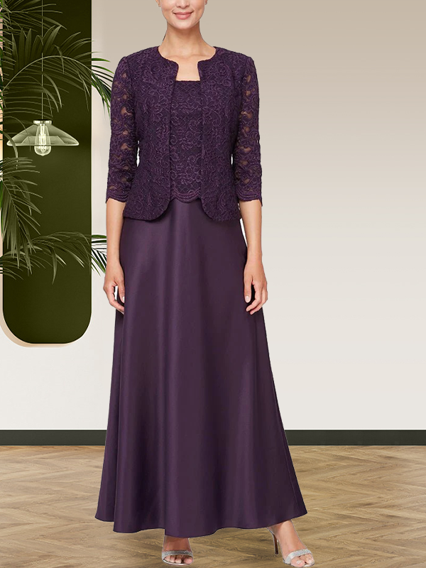 Robe jupe-veste en dentelle pailletée et satin avec veste ouverte
