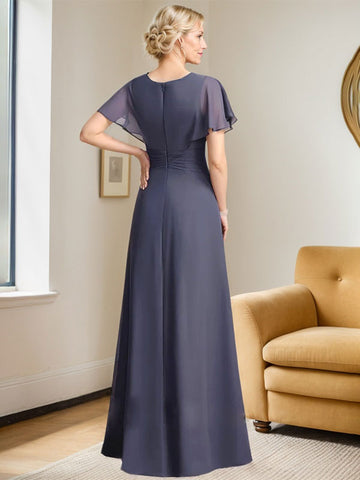 A-line Scoop Floor-Length Chiffon Mother of the Bride Dress With Pleated Beading