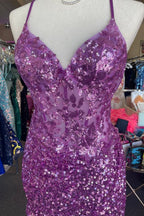Sparkle Appliques Sequin Lilac Homecoming Lace-up Dress