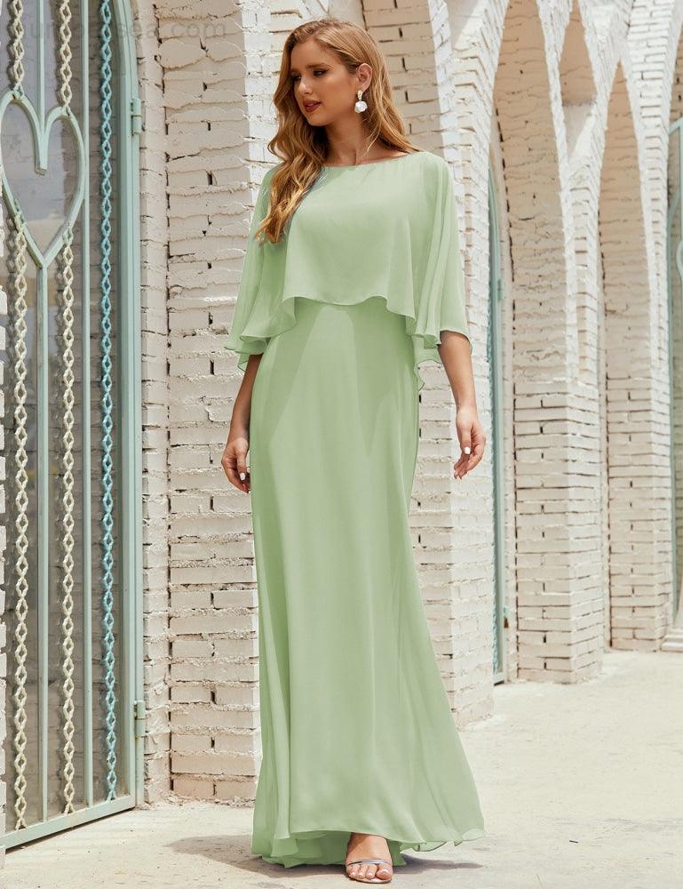 Vestido de dama de honor Sunderly para mujer, manga larga, cuello en V, de gasa, vestido formal de fiesta de boda SY28018