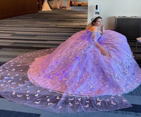 Vestido de baile de lavanda de lujo con mariposas, vestido para quinceañera Y6755