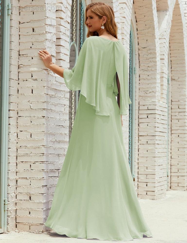 Vestido de dama de honor Sunderly para mujer, manga larga, cuello en V, de gasa, vestido formal de fiesta de boda SY28018
