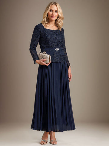 Vestido de gasa corte A, largo hasta el tobillo, para la madre de la novia, con pliegues. 