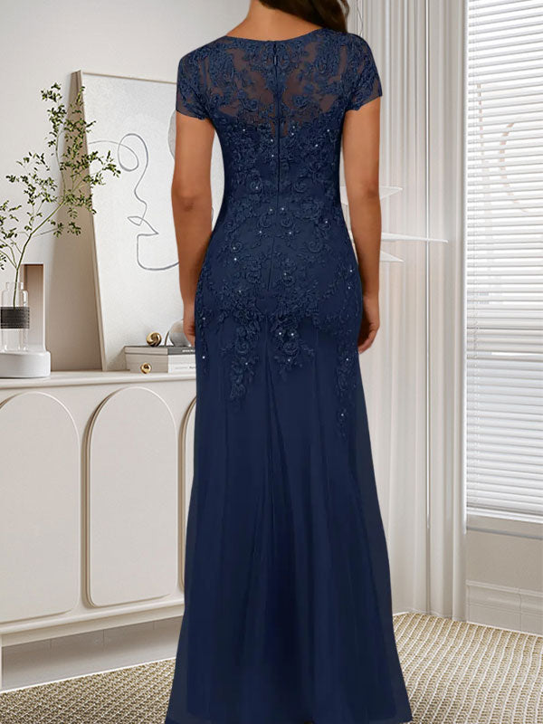 Vestido de tul con lentejuelas y escote sirena azul marino oscuro