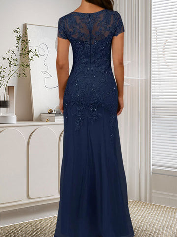 Dark Navy Mermaid Scoop Sequins Tulle Dress